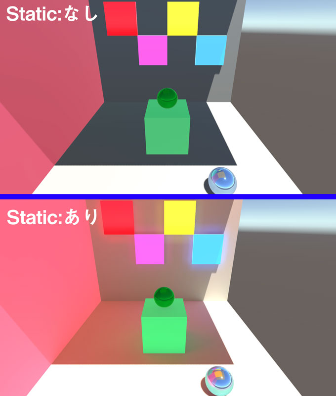 Staticを付けてないもの(上)と付けたもの(下)