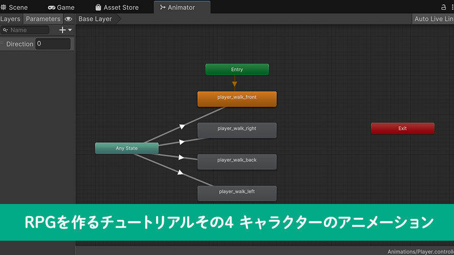 【Unity】RPGを作るチュートリアルその4 キャラクターのアニメーション