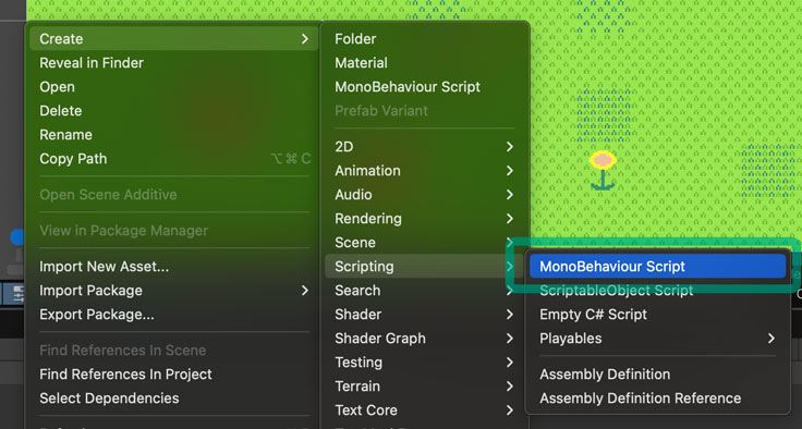 MonoBehaviourのスクリプトファイルを作成