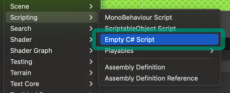 空のC#スクリプトを作成